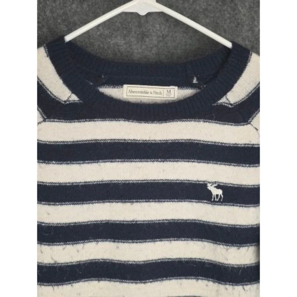 Abercrombie Fitch Navy White Striped Knit Sweater Pullover Long Sleeve Women's M